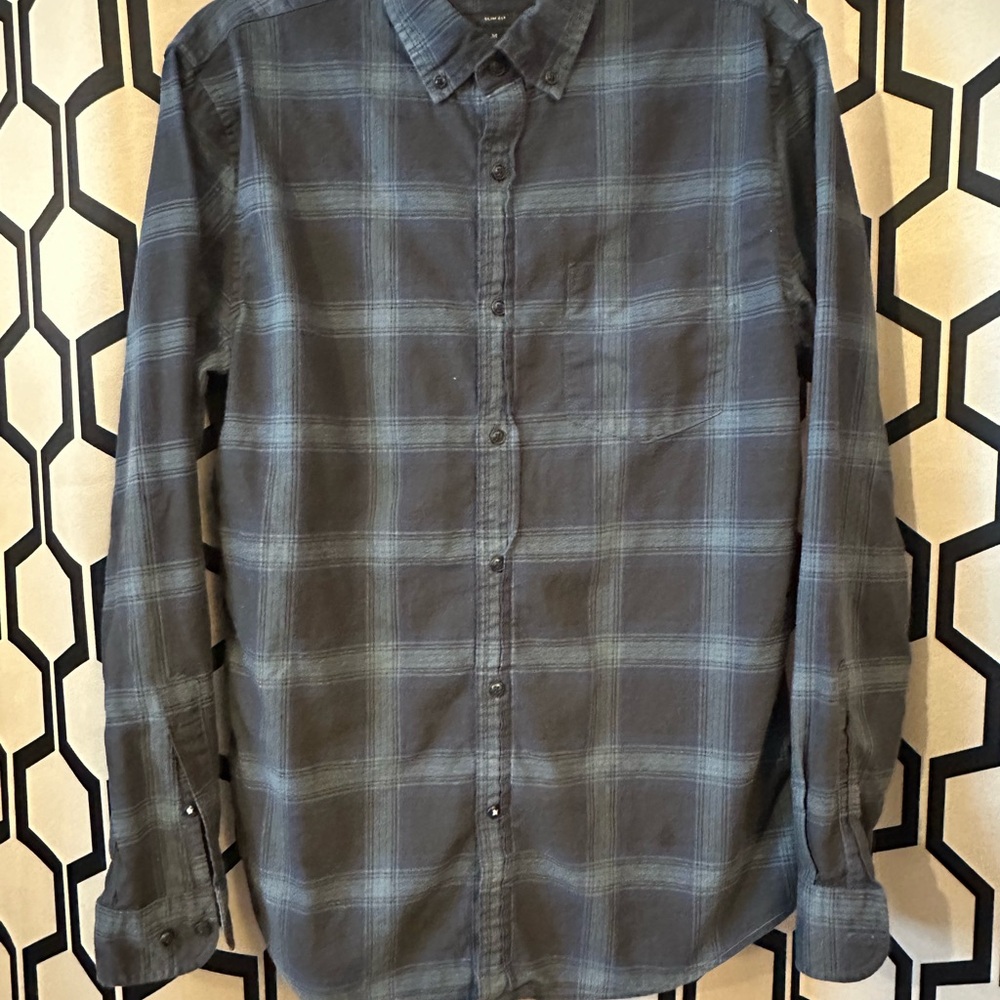 Banana Republic Men's Blue Plaid Luxe Flannel Button Down Shirt